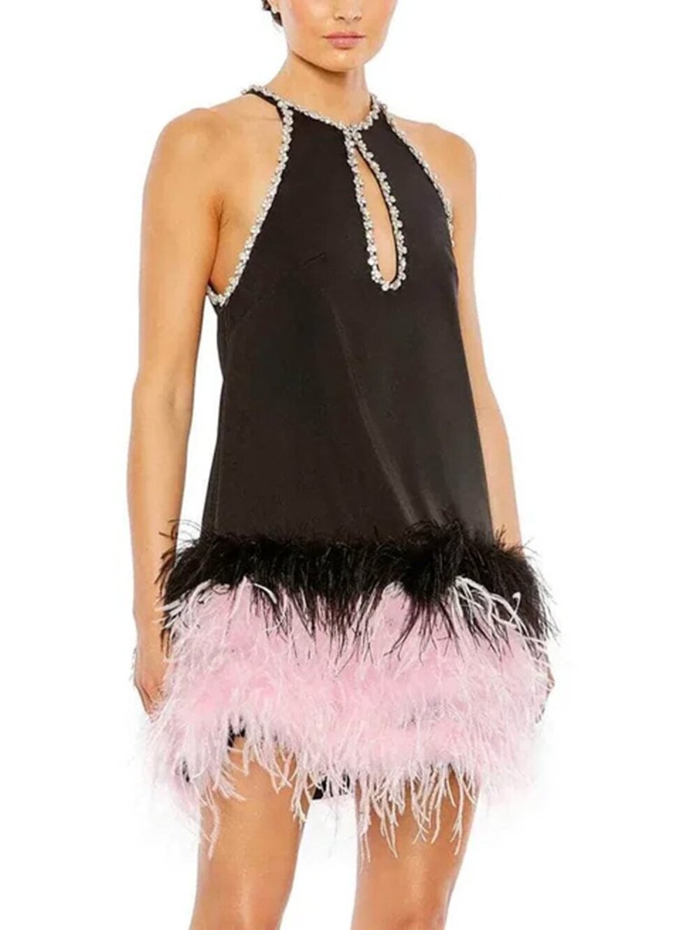 Mac Duggal Black Beaded Feather Finishes Mini Dress NWT Size 0